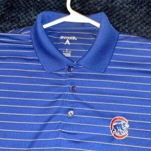 Mens polyester Antigua Chicago Cubs Cubbies Blue stripe Baseball golf polo shirt